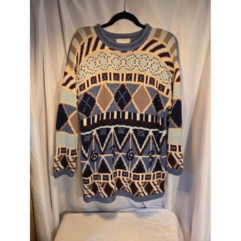Vintage Christopher & Banks Southwestern Knit Sweater Blue Brown Size L